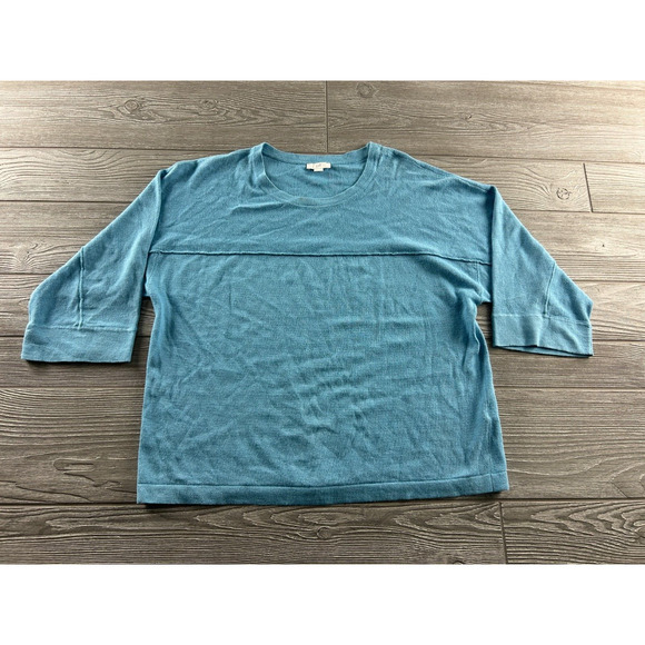 J. Jill Linen Blend Womens Small Baby Blue 3/4 Sleeve Beachy Light Blouse - Picture 1 of 8